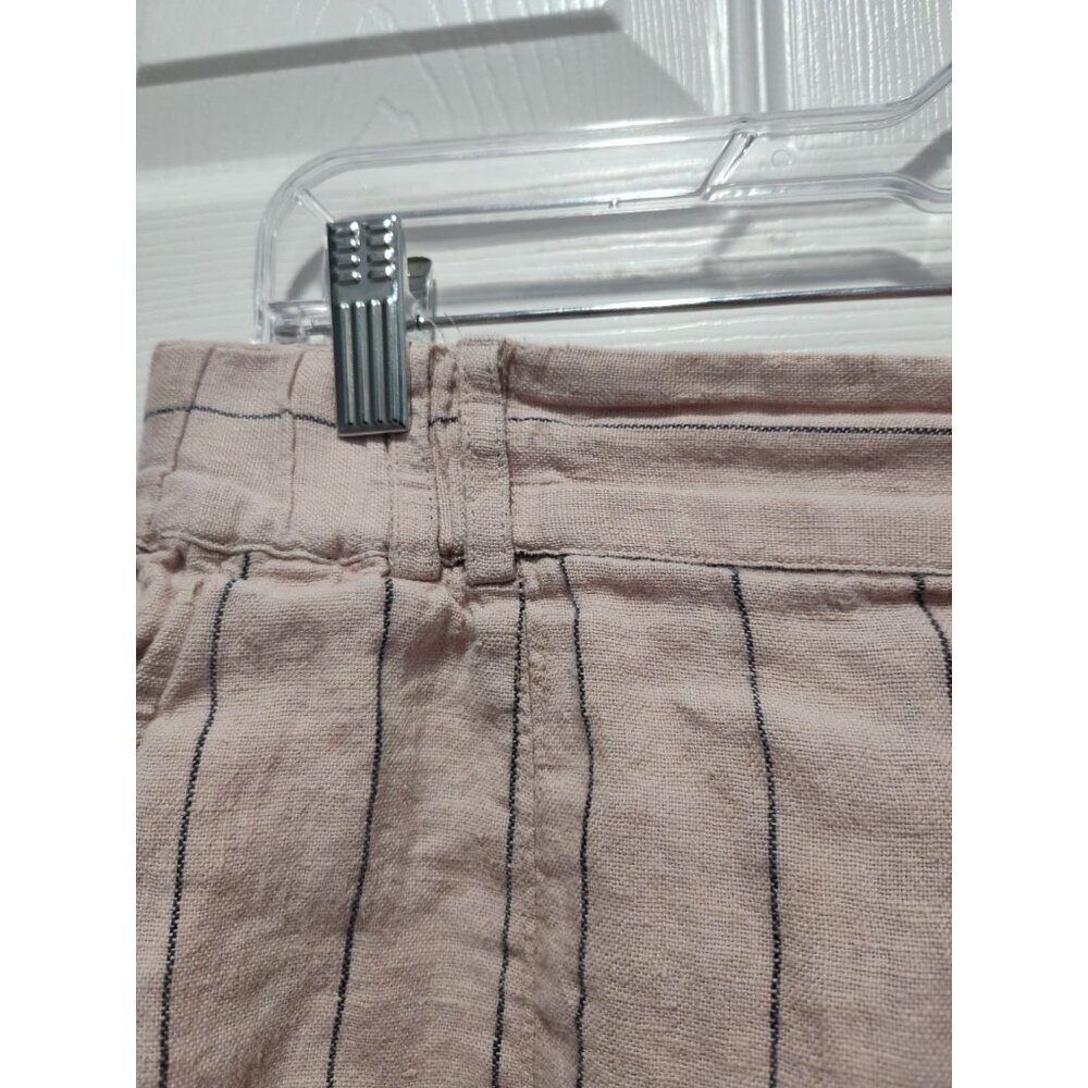 Soft Surroundings Tan Khaki Montecito 100% Linen Shorts Size‎ Small Blue Stripe - Picture 6 of 9